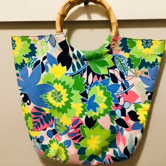 Vintage Talbots Floral Bamboo Top Handle Bag, Talbots Floral Bag, Summer Bag - Picture 3 of 7